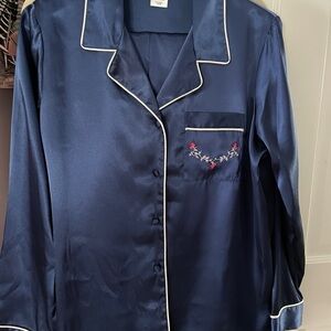 PINK K Navy Satin Pajama Two-Piece Pajama / Lounge Set, Medium